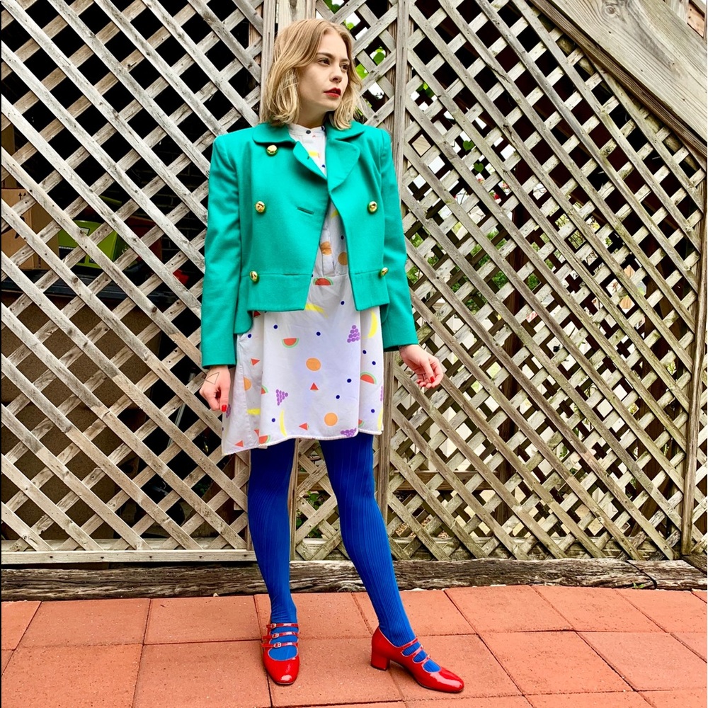 Vintage Teal Wool Gold Button Jacket